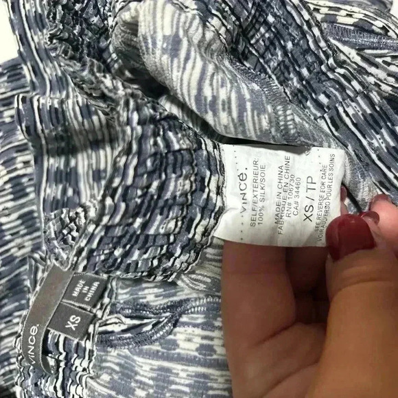 Vince Womens 100% Silk Pull on Drawstring Pants with pockets Blue/Gray Print XS - Picture 5 of 5